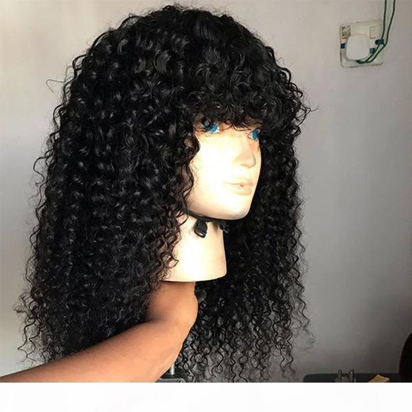 

ishow 1b 4 27 ombre color kinky curly human hair wigs with bangs peruvian curly none lace wigs indian malaysian for black women, Black;brown