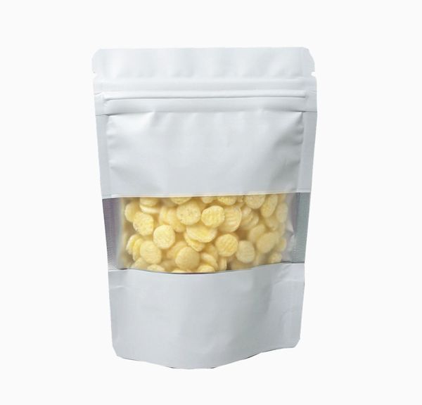 

100pcs/lot matte white aluminum foil food doypack zip lock package bag with window reclosable mylar zipper pouches wmtvpv xhlight