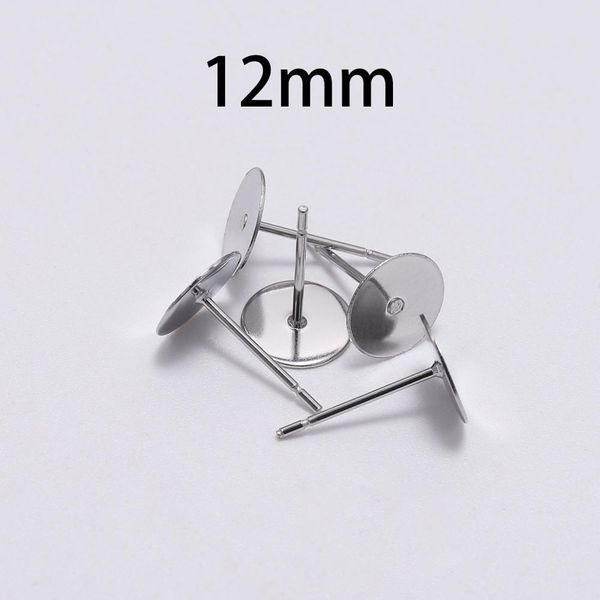 

100pcs lot 3 4 5 6 8 10 12 mm stainless steel blank earring stud base fit cabochon cameo settings diy jewelry h jlliii, White