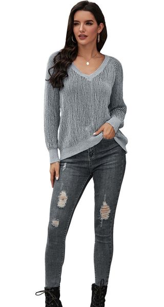 

women knitted sweater 2020 trend ladies sweater women new style long sleeve v-neck loose fashion casual sweater pullover 3 colors size s-xl, White;black