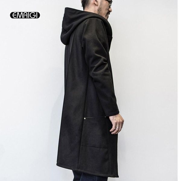 Uomini Trench Cappotti all'ingrosso - Uomini Primavera Autunno Autunno Allentato Cappotto Cappotto Cappotto Maschile Casual Casual One Button Lungo Nero Giacca a vento Giacca da uomo Outwear1