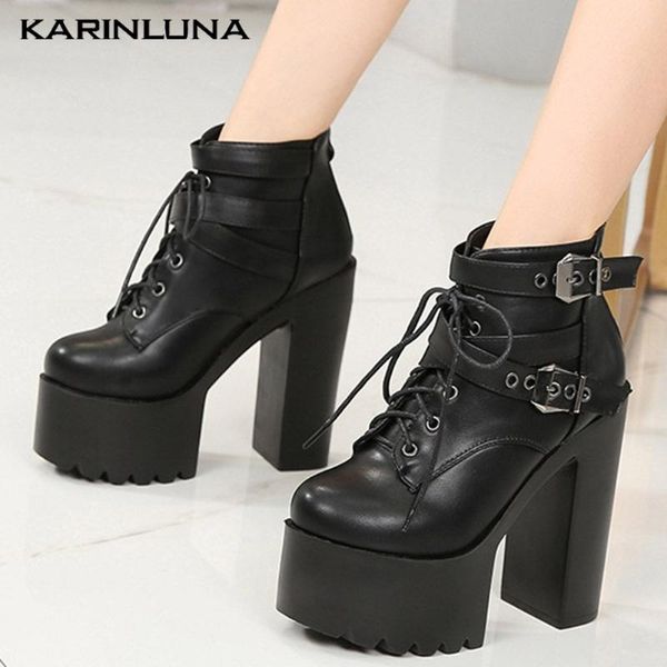

karin new platform square high heels ankle boot winter shoes fashion motorcycles boots women, Black