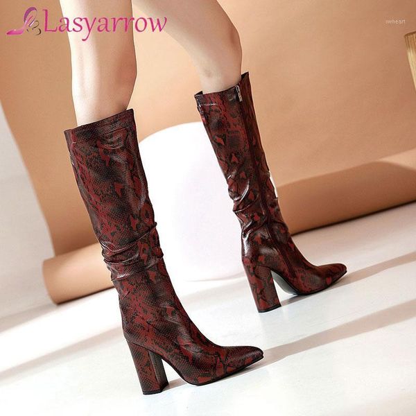 

boots lasyarrow high heel knee women shoes faux leather pleated long pointed toe zipper autumn winter female1, Black