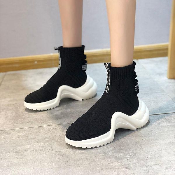 

горячего дышащие черной твердой лодыжка обувь женщины носки обувь женщина кроссовки повседневной эластичность платформа mujer tenis feminino, Black