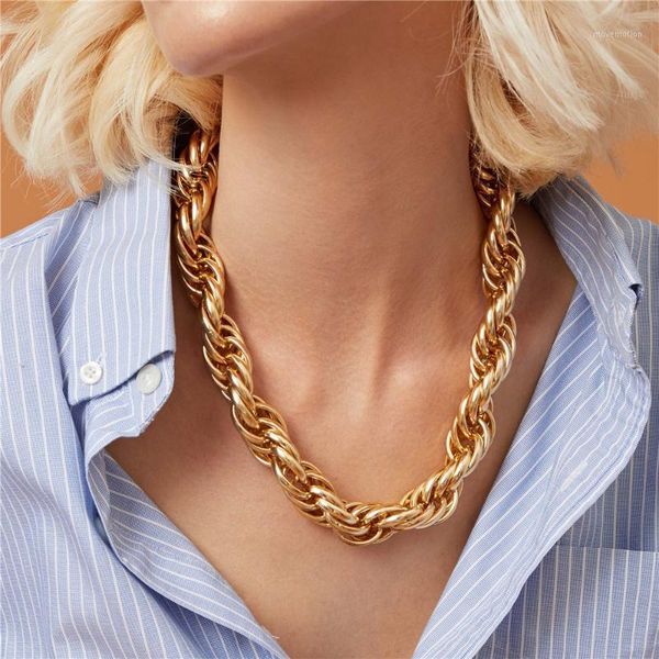 

gothic chunky necklace for women hip hop steampunk gold color cuban chain choker necklace statement jewelry for women men1, Golden;silver