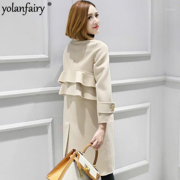 

2020 long 100% wool coat women double-sided wool jacket korean fashion ladies coats jackets abrigos mujer elegante ks1728 kj40641, Black