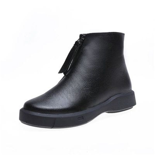 

new fashion 2021 zip women's short soft leather shoes winter warm black boots r59x