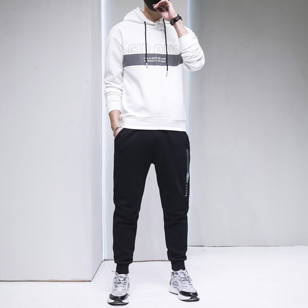 

sleeve wear 2020 casual sports long spring new style sweater men's hoodie two piece suit fashion, Gray