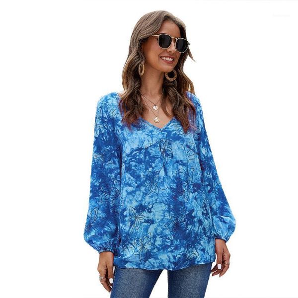 

spring summer long sleeve v neck women blouse 2020 new loose casual ladies shirt fashion floral print irregular blouse for woman1, White