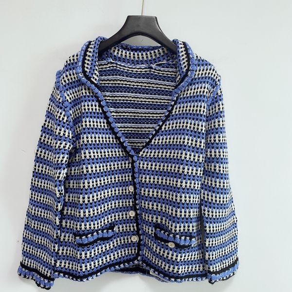 

2020 autumn blue striped print autumn women's cardigan brand same style women's sweaters dh062, White;black