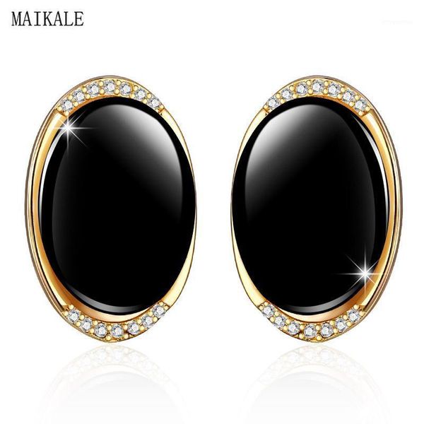 

maikale new fashion round ceramic stud earrings cubic zirconia gold charm earings for women korean jewelry luxury gifts1, Golden;silver