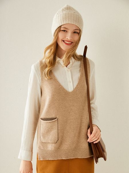 

2021 women collection 100% kashmir goat trico pullovers vneck apto for the sensitive skin female without sleeves bjh6, White;black