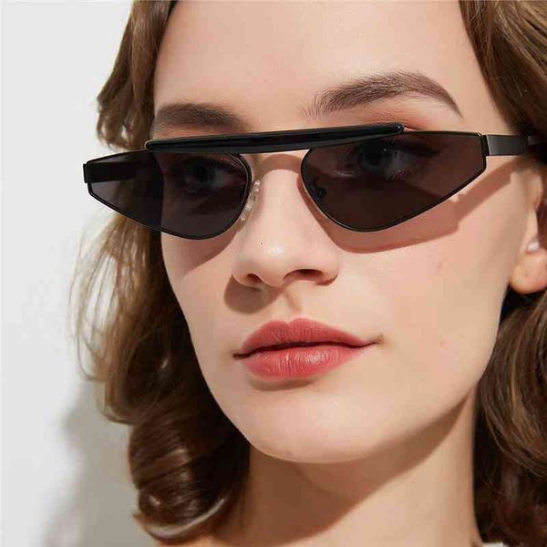 

women cat eye sunglasses triangle brand design retro metal small frame men shades eyewear uv400 vintage male female sun glasses, White;black