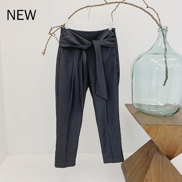 

women bow tie knee-length pencil pants high waist solid color lace-up trousers 2020 new1, Black;white