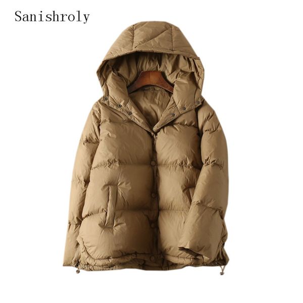 

sanishroly autumn women winter coats light white duck down jacket female long sleeve hooded coat short parka plus size se1034, Black