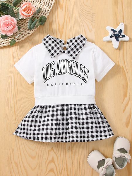 

baby gingham & letter graphic 2 in 1 dress she, Red;yellow