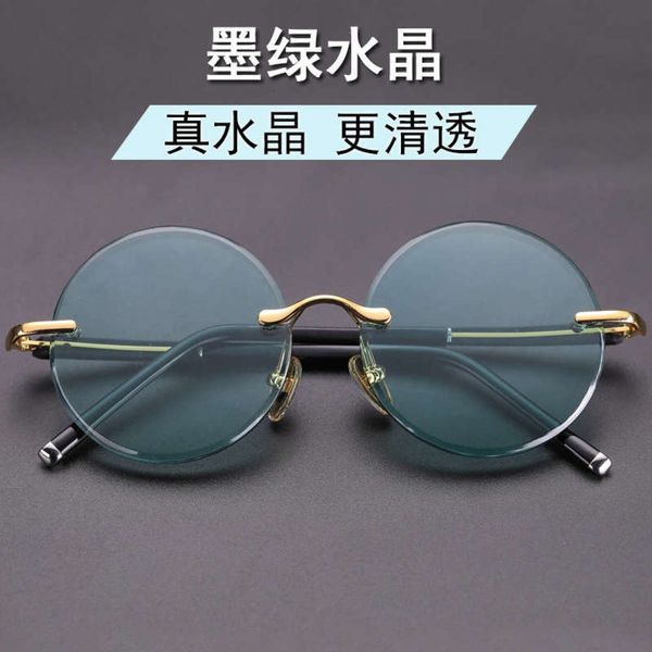 

glasses zhaocai green crystal crystal natural stone glasses round frameless sunglasses fashion sunglasses5om7, White;black