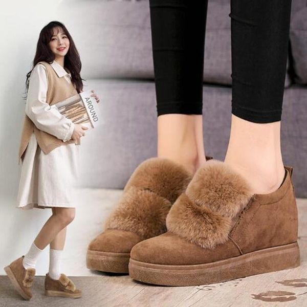 

women's new cotton shoes inner height increaseouter wear plus velvet platform high-heeled peas shoes winter ladies cotton, Black