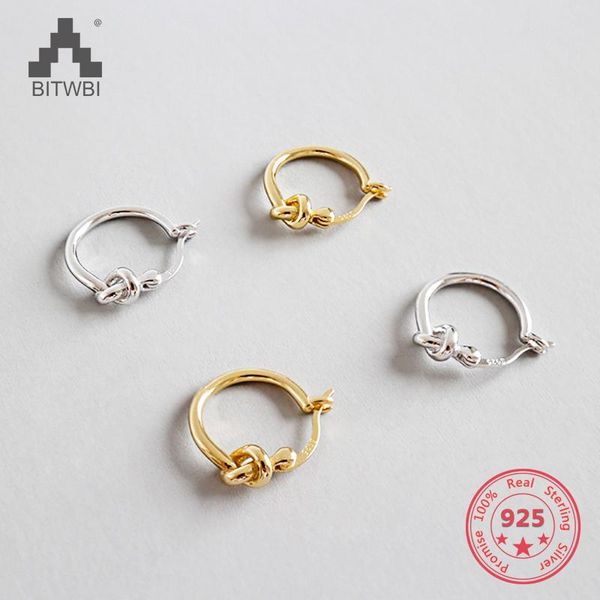 

hoop & huggie 100% s925 sterling silver simple knot concentric gold plated ladies earrings, Golden;silver