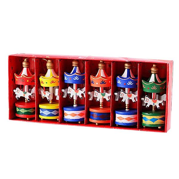 

christmas decorations 6pcs/set wood carousel decoration mini beautiful wooden xmas children gift toys year gifts