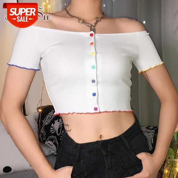 

artsu colorful off the shoulder for women tshirts cute harajuku short sleeve crop black white tees summer asts20920 #kt8z