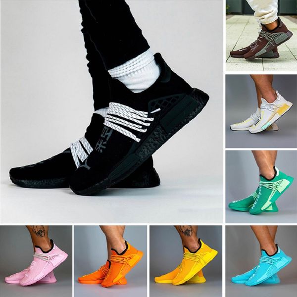 

new pharrell williams human race men women running shoes bright blue black white inspiration footwear white trainers outdoor sports sneakers