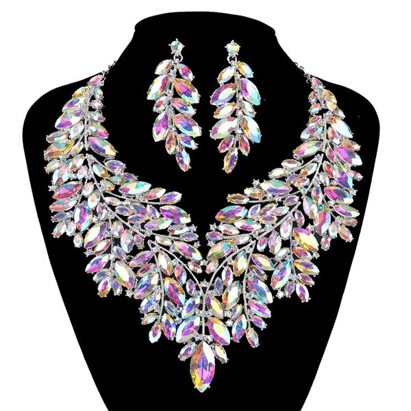 

luxurious dubai style wedding jewelry rhinestone ab crystal statement bridal necklace sets christmas gift for women 201222, Slivery;crystal