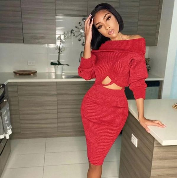 

winter ribbed two piece skirt set for women long sleeve ruffles crop and mini skirt set elegant fashion women matching sets, Gray