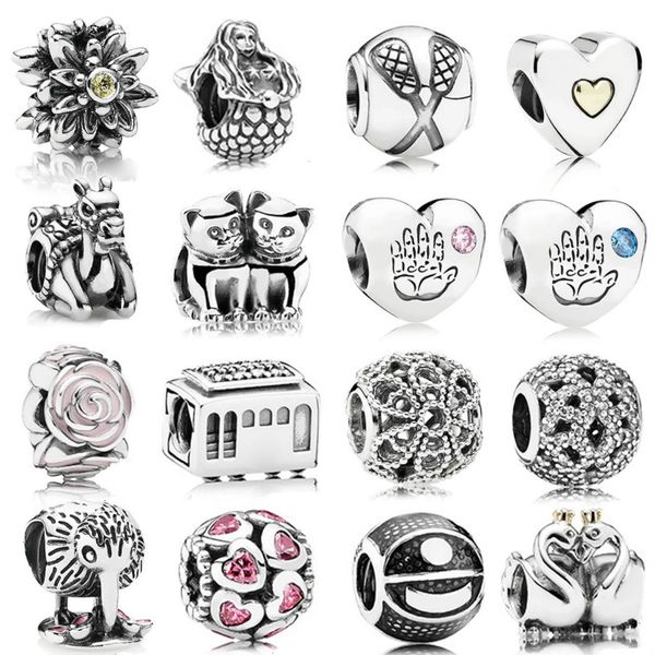 

2021 new thai silver retro swan hug kittens cable car mermaid camel beaded charm spacer flower original limited collection