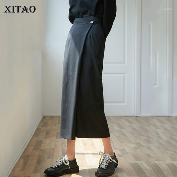 

xitao black irregular skirt women fashion slim elegant all match button korean style 2020 autumn simple skirt goddess zp17181
