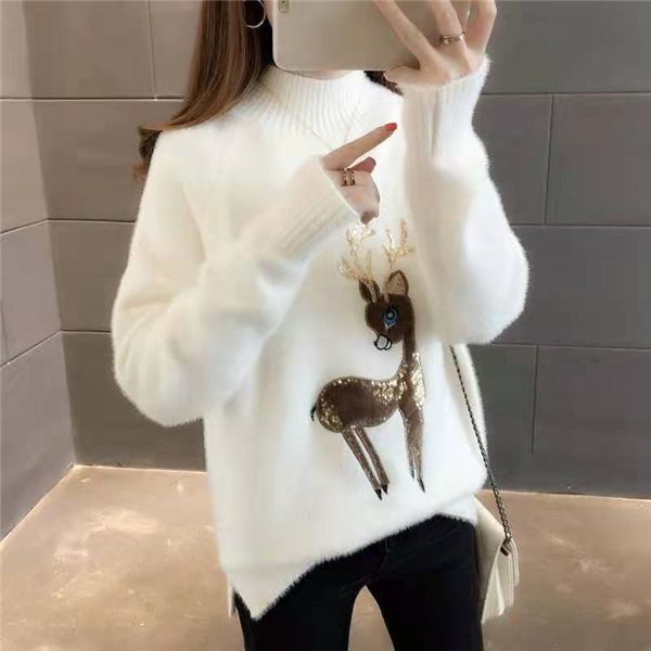 

autumn/winter thickening semi-turtleneck velvet deer cartoon bottom coat 2020 new mink undercoat woman, Black