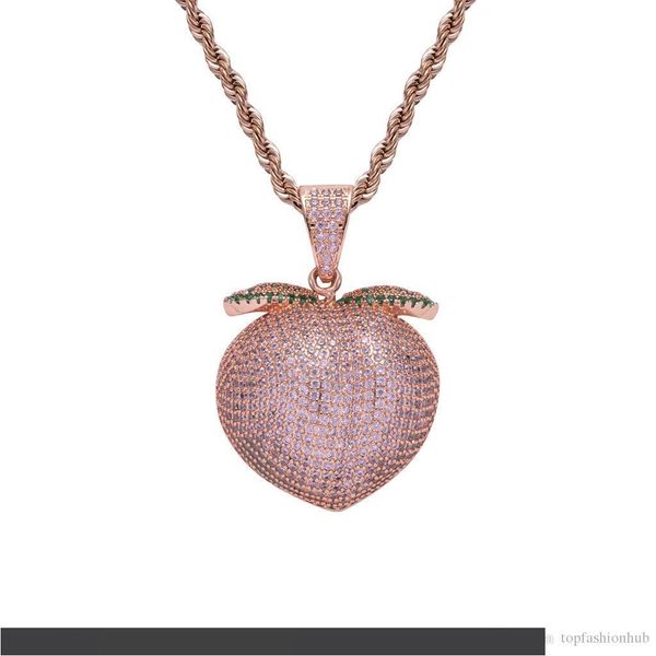 

pink fruit peach pendant rope chain necklace hiphop jewelry men's iced out pink peach pendant for nightclub, Silver