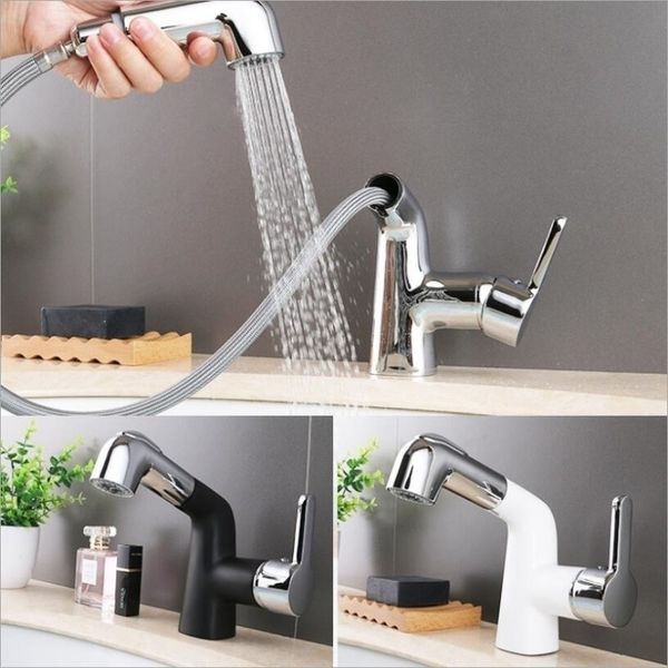 

new arrival black bathroom pull out brass faucet sink mixer tap and cold basin lavatory
