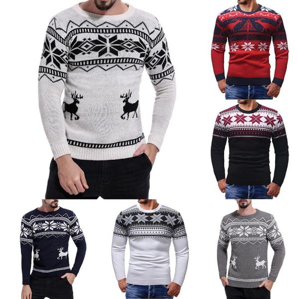 

men's sweaters 2021 men o neck christmas pullover male black white sweater xmas long sleeve print deer, White;black