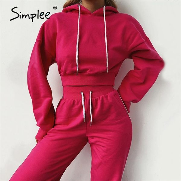 Simplee Fashion Hoodies Lace Up Slim Drop Schulterhülse Damen Sport Jogging Herbstanzug 201113