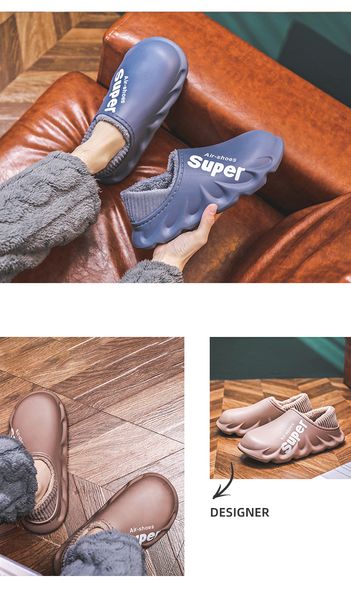 

men women winter slippers waterproof dark blue orange red coffee non-slip cotton slides indoor outdoor size 36-45