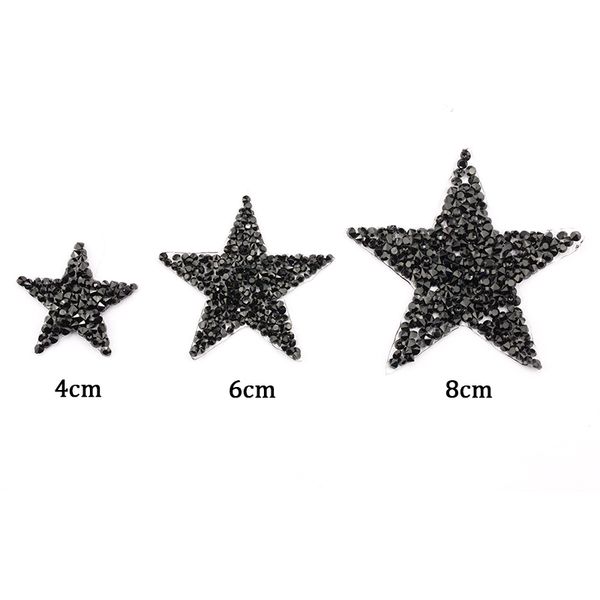 

loose diamonds 4/6/8cm ix rhinestones star patches for clothes iron on applique decoration diy shoebagclothing 5/10pcs parches para ropa, Black