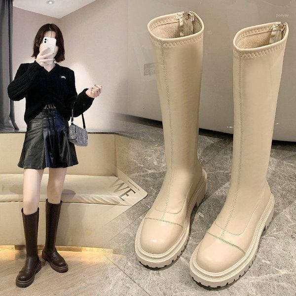 

2021 women knee-high boots winter platform gothic shoes boots fashion women warm equestrian women's high botas mujer1, Black