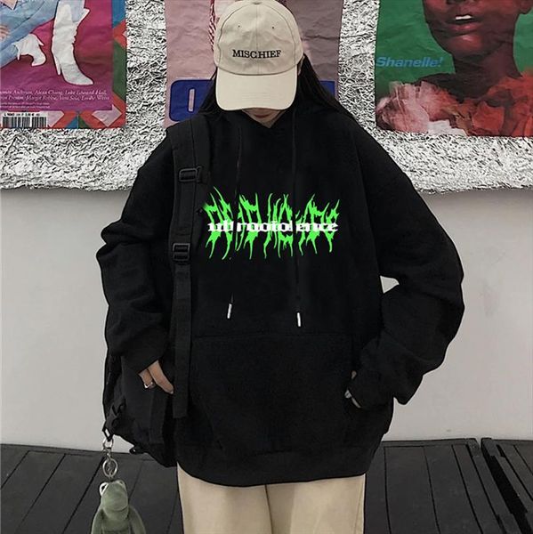 

streetwear hoodie sweatshirt harajuku letter print casual hip hop long sleeve womens sweatshirt new oversize loose punk clothes, Black