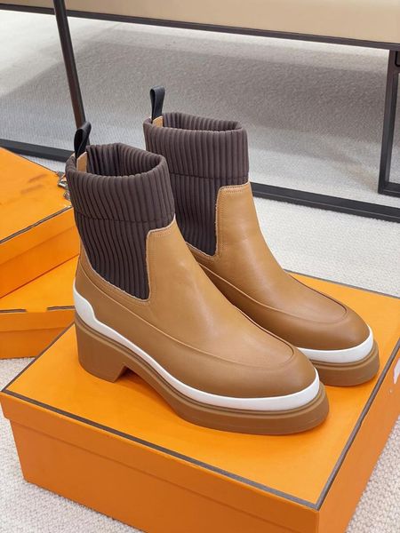 

women's boots h family 2021 autumn and winter new knitted elastic socks boots thick bottom thick heel middle heel wild bo, Black