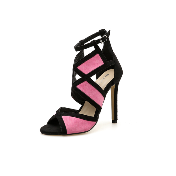 

firmranch women's shoes 2021 summer new color matching hollow catwalk high heel sandals, Black
