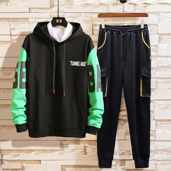 

2020 men's sets hiphop pullover hoodies and pant patchwork streetwear spring male suits two piece casual rap hip-hop clothing1, Gray