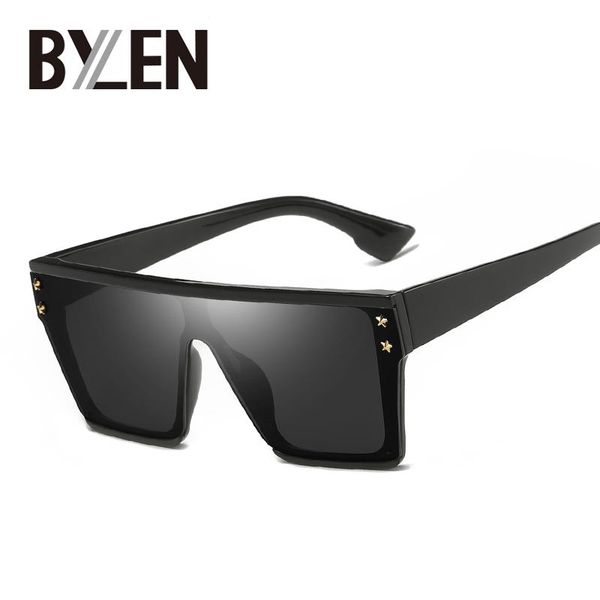

sunglasses oversized square women men flat fashion one piece lens sun glasses female vintage brand designer black shades, White;black