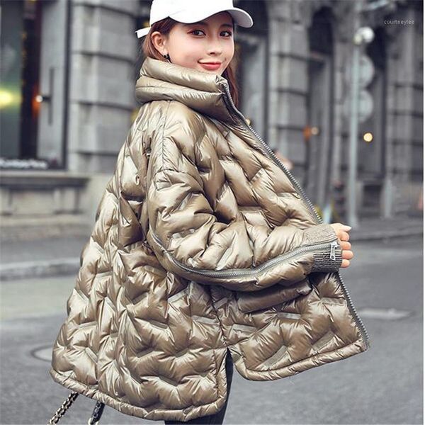 

new women white duck down jacket winter stand collar loose down coat female warm short snow outwear1, Black