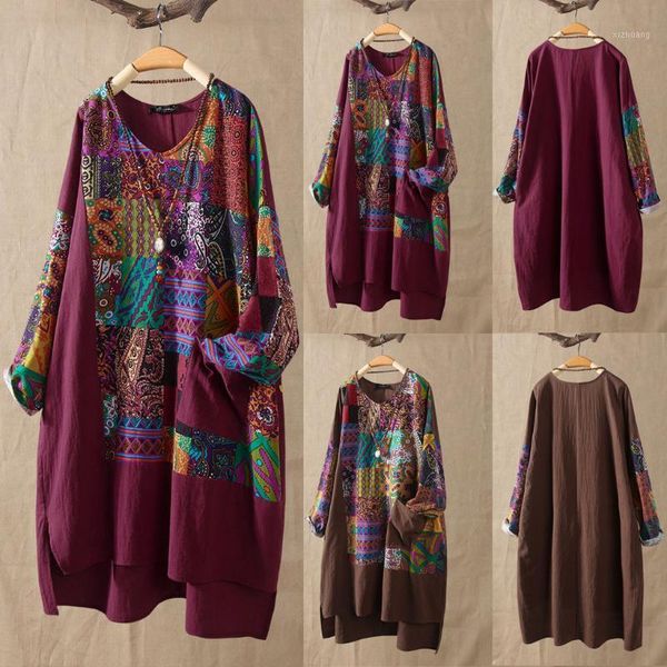 

women's jackets jaycosin 2021 women's ladies t-shirt plus size women long sleeve cotton linen o-neck print blouse femme shirt p301, Black;brown