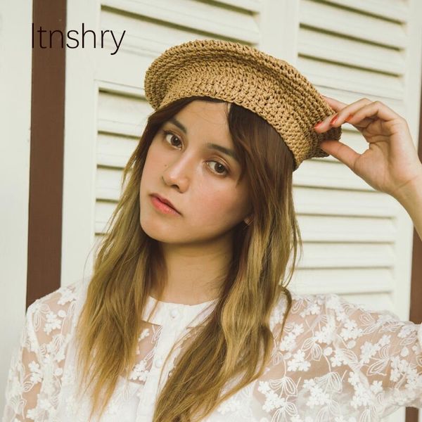 

handmade weave letter sun hats for women black ribbon lace up large brim straw hat outdoor beach summer caps chapeu feminino y200602, Blue;gray
