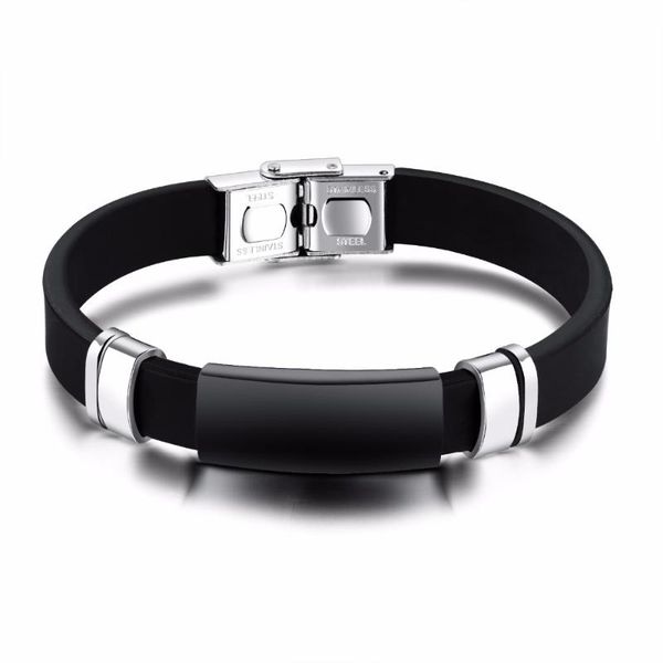 

casual sport men's silicone bangles bracelets smooth design length adjustable male wristband jewelery accessory gift, Golden;silver