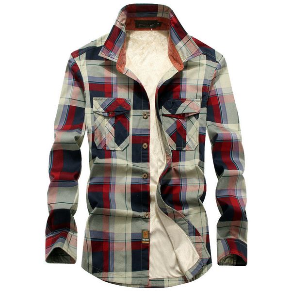 

2020 winter plaid fleece shirt men 100% cotton liner casual long sleeve shirts outerwear thick warm autumn shirt chemise homme c1222, White;black