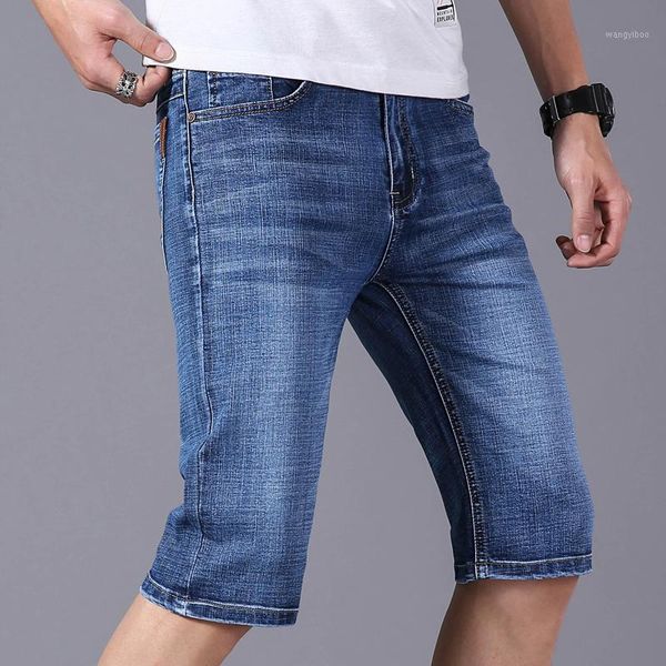 

2019 summer stretch thin cotton denim jeans male short men knee length soft blue casual shorts plus size 28-401