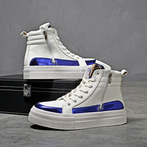 

womens shoes thick sole middle high skate shoes side zipper front single leather breathable increased casual sports shoes hip hop mens s, Black